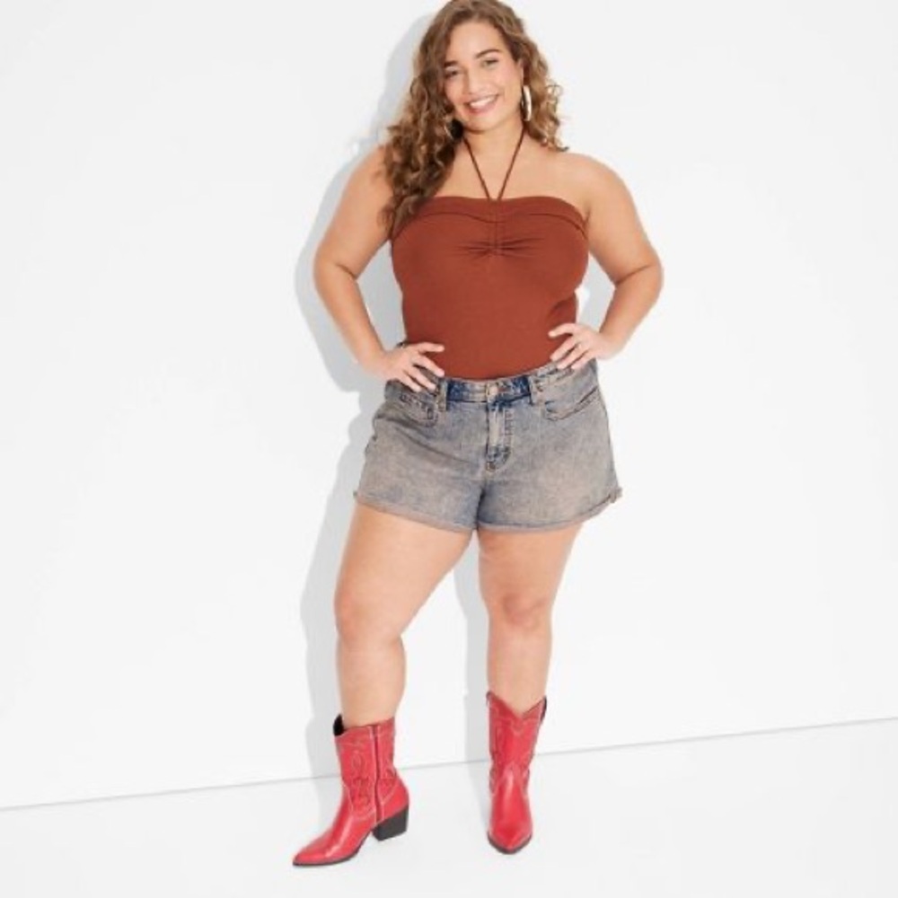 Wild Fable High-Rise Rolled Cuff Jean Light Pink Acid Wash Shorts